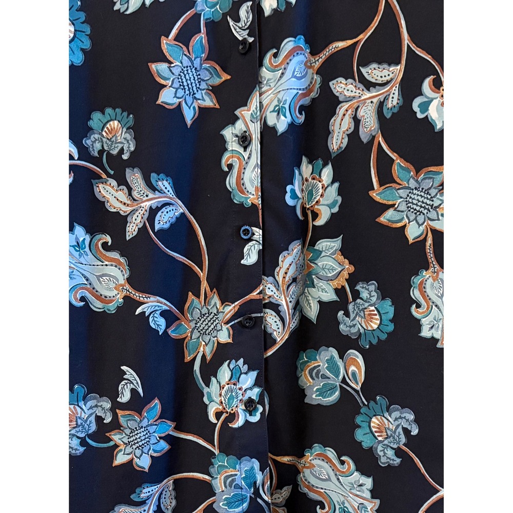 Chico's Black/Blue Floral Collared Button Down Blouse LS Size 1.5 (US 10) Office - Picture 3 of 8